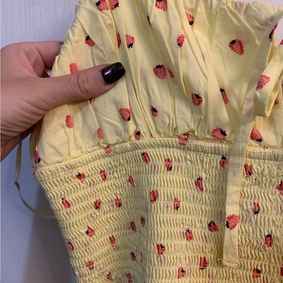 Free People Lavender Daze Yellow Strawberry Print Summer Smocked Midi Dress Med - Picture 6 of 7